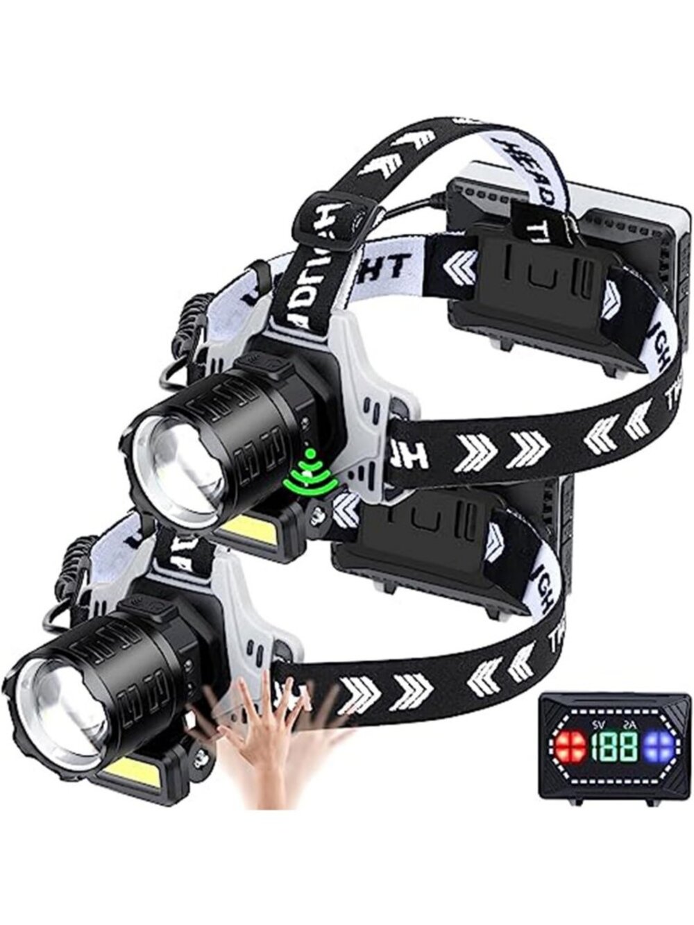 Super Bright 1000 Lumens LED Headlamp, Rechargeable, 10 Modes, Waterproof, 2